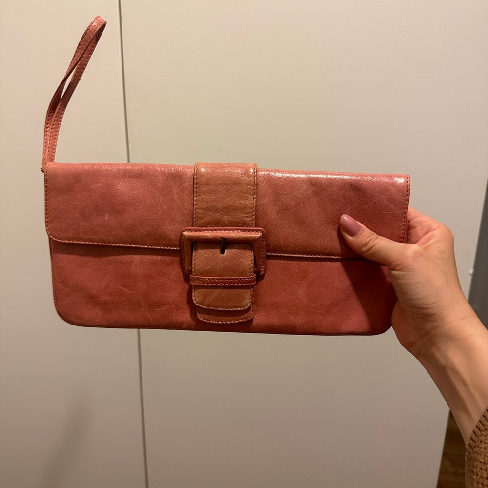 Coral pick clutch with buckle. LIKE NEW